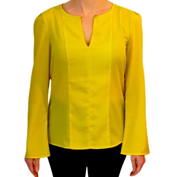 The Limited Yellow Scoop Neck Gold Button Blouse - Picture 10 of 14